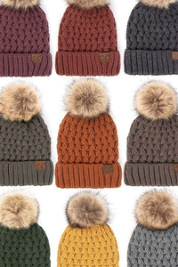 C.C Lattice Crossover Stitch Pom Beanie
