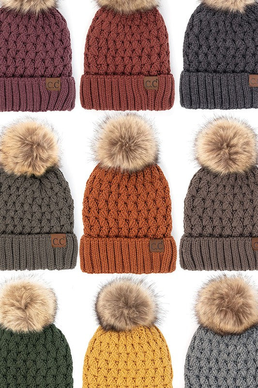 C.C Lattice Crossover Stitch Pom Beanie
