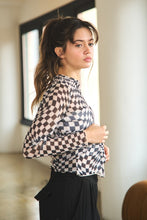 Load image into Gallery viewer, Checkerboard Sheer Long Sleeve Top

