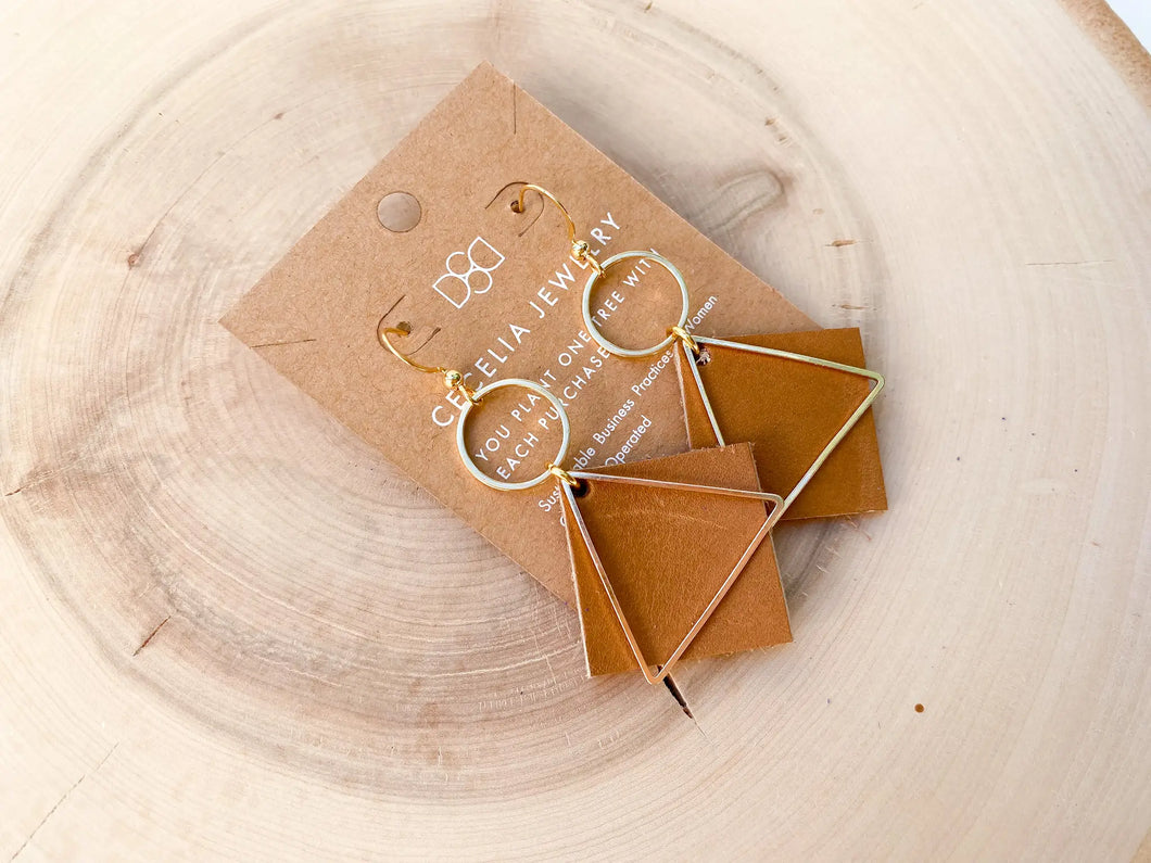 Diamond Leather Drop Earrings  Natural