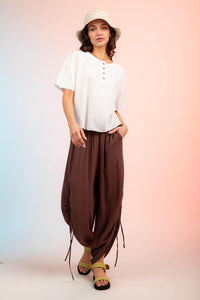 High-Waisted Palazzo Pants with Ruched Detail