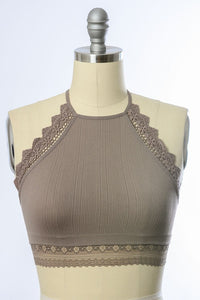 High Neck Crochet Lace Trim Bralette