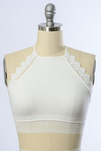 High Neck Crochet Lace Trim Bralette