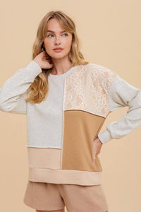 Lace Contrast Colorblock Sweater