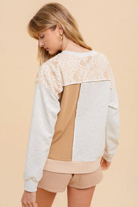 Lace Contrast Colorblock Sweater