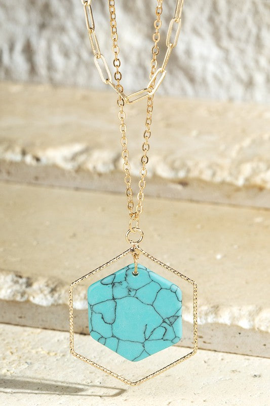 Layered Hexagon Pendant Necklace