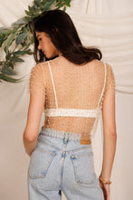 Load image into Gallery viewer, Pearls and Rhinestones Short Sleeve Mesh Crop Top
