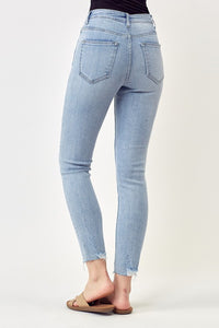 Risen Raw Hem Mid-Rise Skinny Jeans