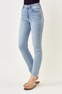 Risen Raw Hem Mid-Rise Skinny Jeans