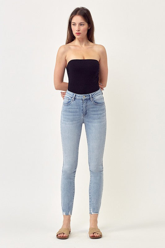 Risen Raw Hem Mid-Rise Skinny Jeans