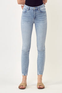 Risen Raw Hem Mid-Rise Skinny Jeans