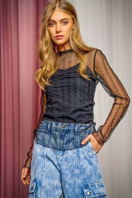 Turtle Neck Sheer Top