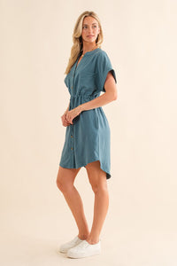 V-Neck Dolman Midi Shirt Dress