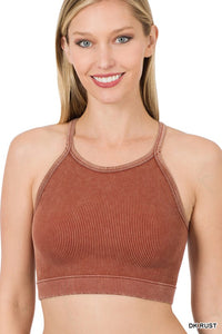 Washed Ribbed Cropped Racerback Cami