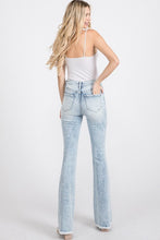Load image into Gallery viewer, Distressed Mid-Rise Petite Flare Jeans with Frayed Hem
