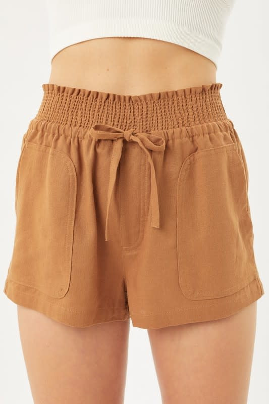 Smocked Waist Linen Shorts