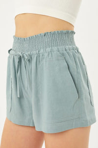 Smocked Waist Linen Shorts